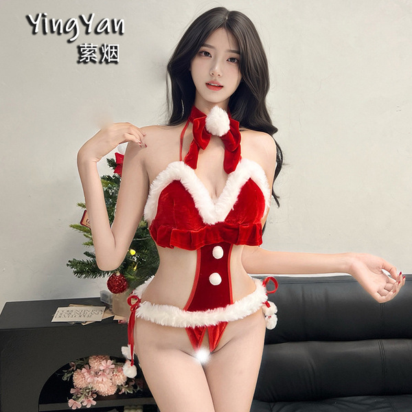 Christmas Lingerie Set - Red Sheer Seductive Sleep Dress, No-Remove Uniform Style for New Year's Eve & Bedroom Romance - 0935 Christmas Outfit