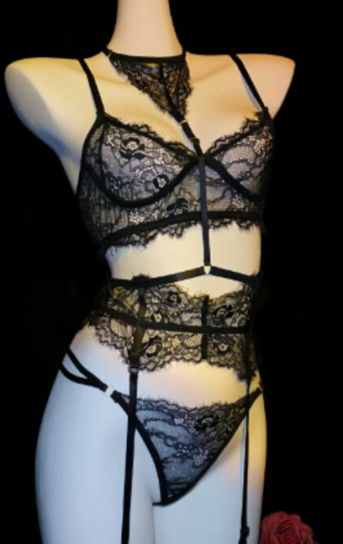 Pure & Playful Lingerie for Small Busts – Seductive, No-Remove Intimate Outfit for Women - 1012 Black + Black Stockings