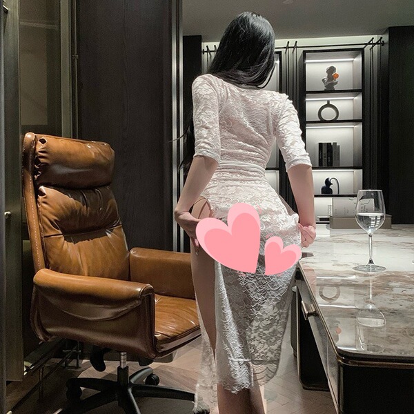 Sexy Plus Size Lingerie Set - Sheer Lace Retro Cheongsam Bodycon Outfit, Busty Air Hostess Costume - White M size [120-140 lbs]