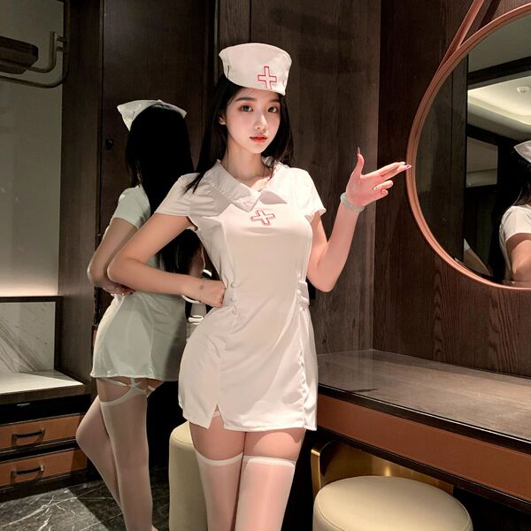 OL Teacher JK Cat Costume Set - Pure & Tempting Maid Qipao Lingerie Outfit for Cosplay & Role Play - 1200 White