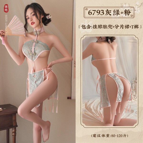Chinese Traditional Doudou Lingerie - Sheer Chiffon Vintage Erotic Sleepwear, Retro No-Remove Uniform - Retro bellyband set 1266