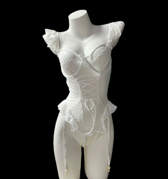Small-Bust Sexy Bodysuit for Intimacy - No-Remove Insertable Lingerie, Pure-Yet-Sensual Women's Tight-Fit Bodysuit - White