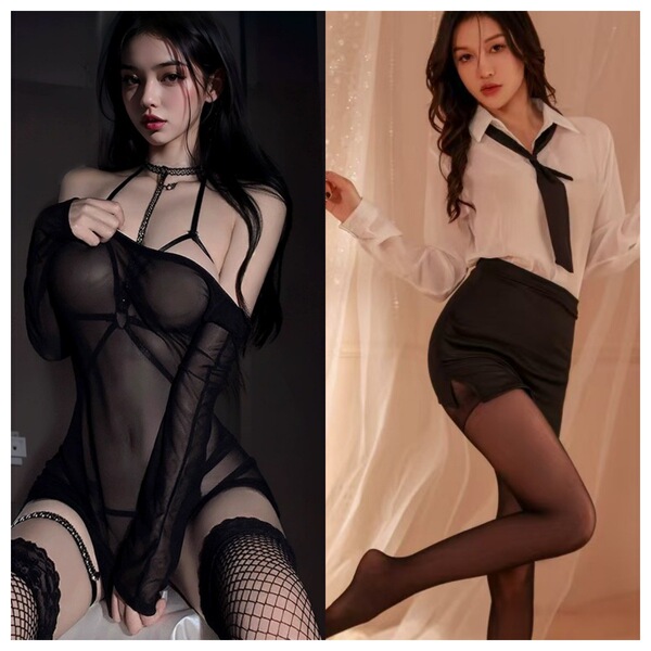 Luxury Sensual Lingerie Set for Couples – Playful Bedroom Sleepwear, No-Remove Design, Elegant & Comfortable - Black +8337