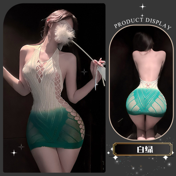 Women's Europe and America-Style Sensual Lingerie Set - Sheer Mesh Bra & Panty with Tear-Away Design, Sexy & Elegant - Deadwood hairpin*green + white fishnet stockings