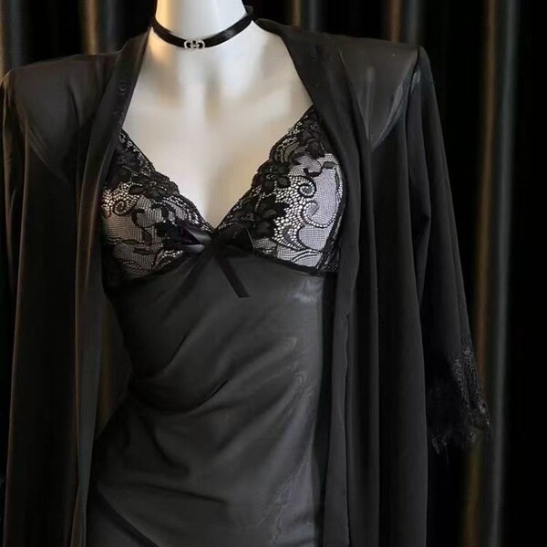 Sexy Lace Sleepwear Set for Women – Sheer Mesh Cami & Shorts, Seductive Summer Lounge Outfit - black