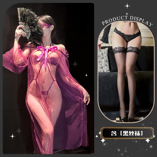 Sensual Lace Lingerie Set with Sheer Mesh & High-End Stockings – Sexy, Playful, Wearable Elegance - Shasha Tea Talk ~ + Black Stockings