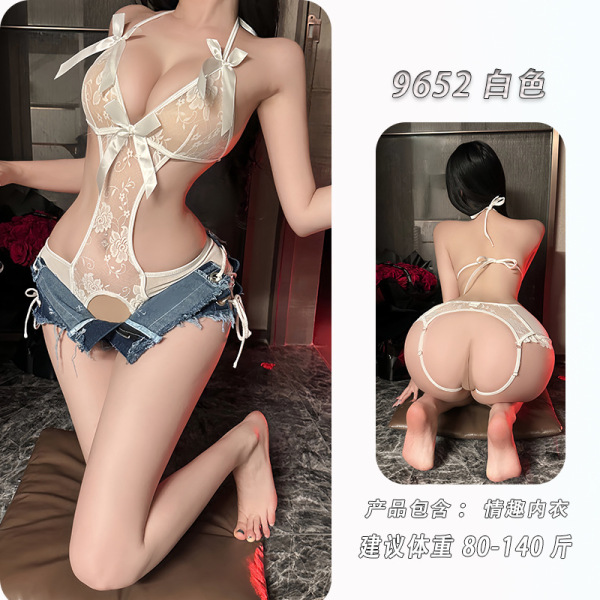 Night-Silk Sensual Lace Open-Crotch Bodysuit – French-Inspired Pure-Yet-Alluring Erotic Lingerie - White