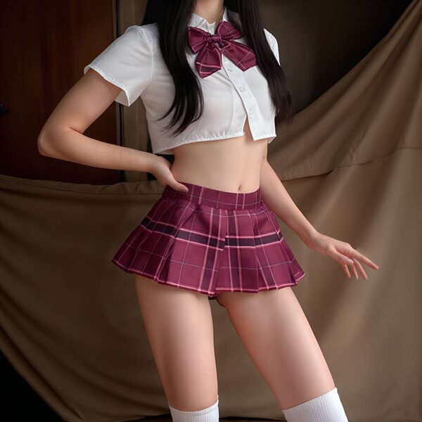 Japanese-Style Busty JK Uniform Set for Women – Waist-Revealing Pleated Skirt & Matching Top, No-Remove Lingerie Outfit - Shahua 16