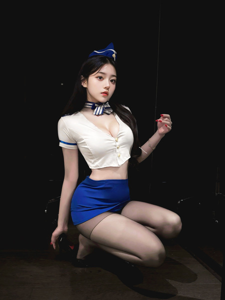 Manny Night Pure & Tempting Air Hostess Costume Set - Sexy Role Play Outfit for Women - The pictured color is plus size [suitable for 160-200 lbs]