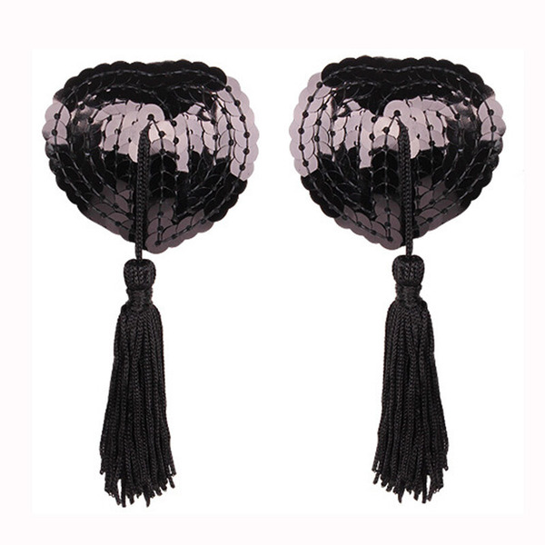Heart-Shaped Silicone Bra Inserts - Sexy Lace Trim & Sequin Flirty Nipple Covers for Women - black