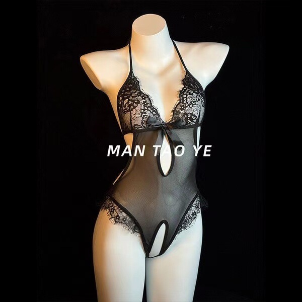 Pure & Playful Lingerie Set - Sexy Sheer Chemise Sleepwear for Women, QQNY Premium Sensual Nightwear - Black + black stockings