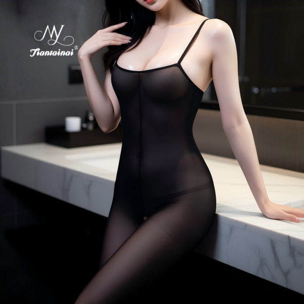 Sexy Transparent Bodysuit & Stockings Set for Women – Seductive Lace Thong Bodysuit, Plus Size No-Remove Lingerie Outfit - black