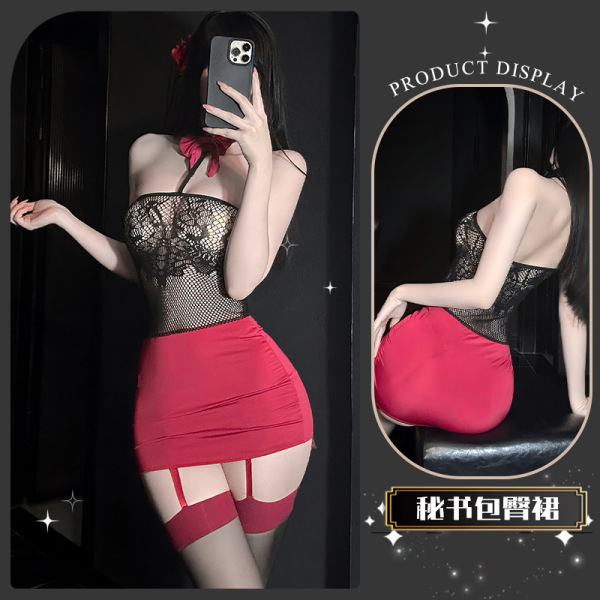 Chaomu Sexy Strapless Bodysuit - Pure & Tempting High-Waisted Lace Chemise for Women, Seductive Lingerie Set - Meimei Xuegu ~ [Secretary's Bodysuit + Bow Tie]