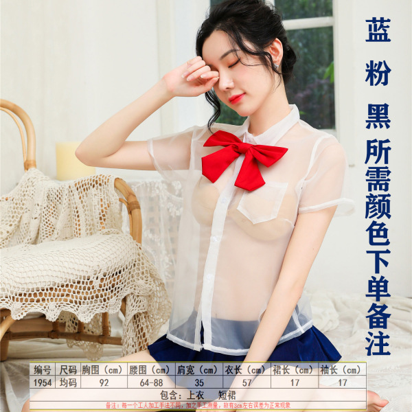Sexy Schoolgirl Costume Set - Plaid Skirt with Bow, Cute & Seductive Role Play Outfit for Parties & Cosplay - 1954 - Blue School Suit