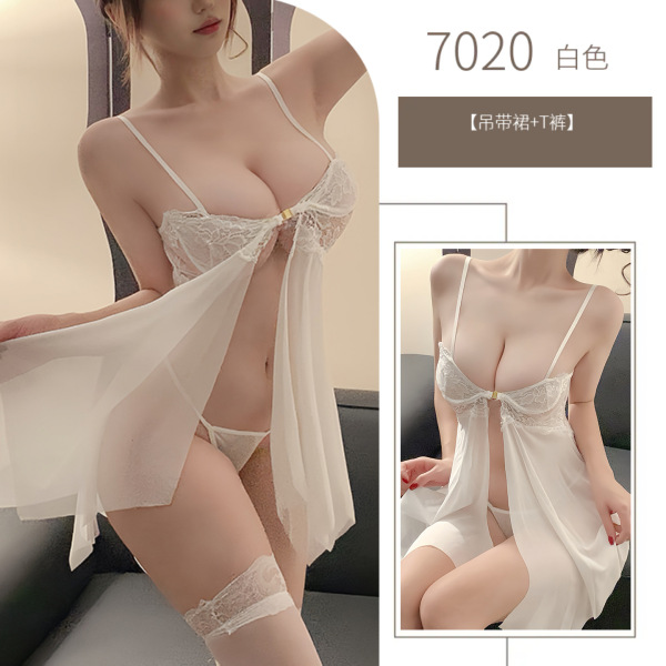 Pure & Tempting Lace Sleep Dress - Sexy Sheer Mesh Cami Nightgown for Women, Plus Size Bedroom Lingerie - White