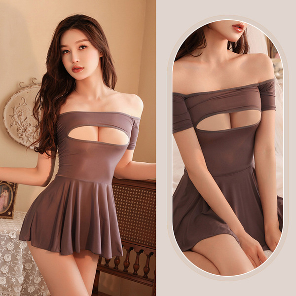 Ice Silk Lace-Trimmed Tube Top Dress - Sheer Tight-Fit Sensual Outfit for Women, Plus Size Bodycon Mini Dress - 1975-Grey