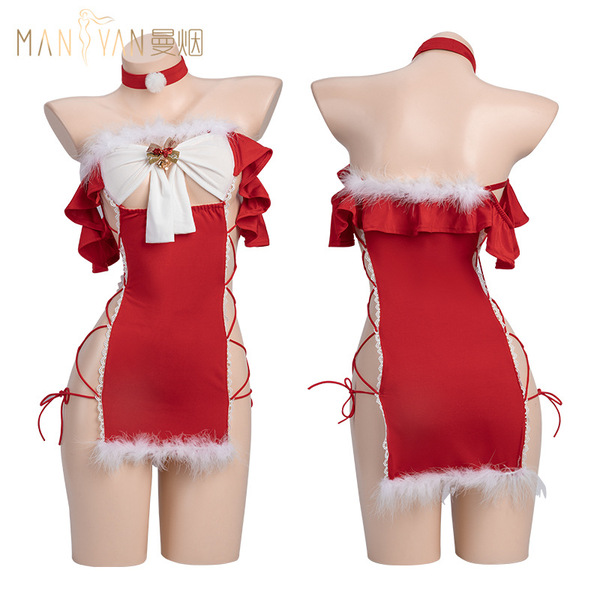 2025 new year red sensual bodysuit – sexy strapless bandage sleep dress & tight costume outfit featuring ruffled details and ...