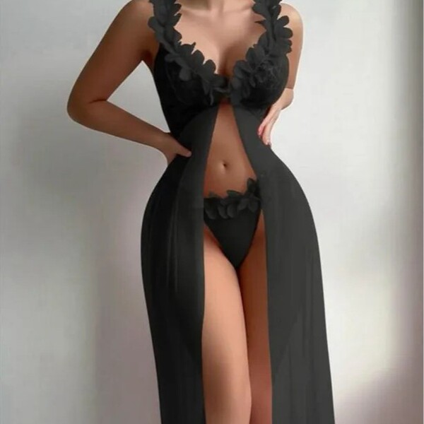 2026 sheer lace long slip dress featuring sensual mesh backless design, perfect nightgown and lingerie set for women.
