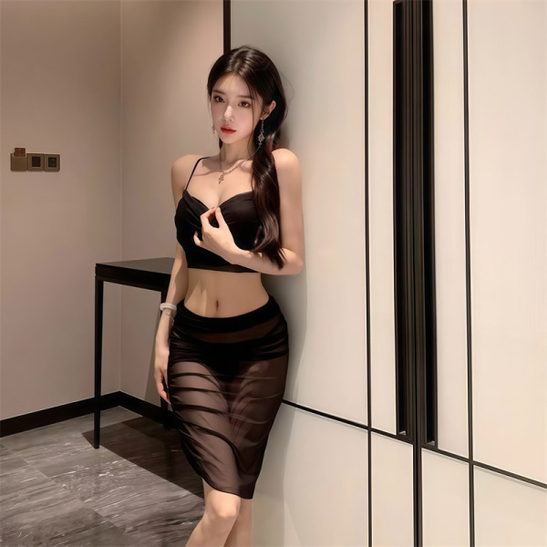 Pure & Seductive Lace Bodysuit Dress - Sheer Transparent Lingerie Set for Women, No-Remove Sleepwear Outfit - black