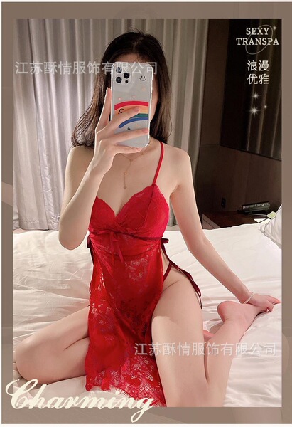 Sultry Sheer Lingerie Set for Small Bust - Pure Temptation Sleepwear for Midnight Romance & Bedroom Play - red