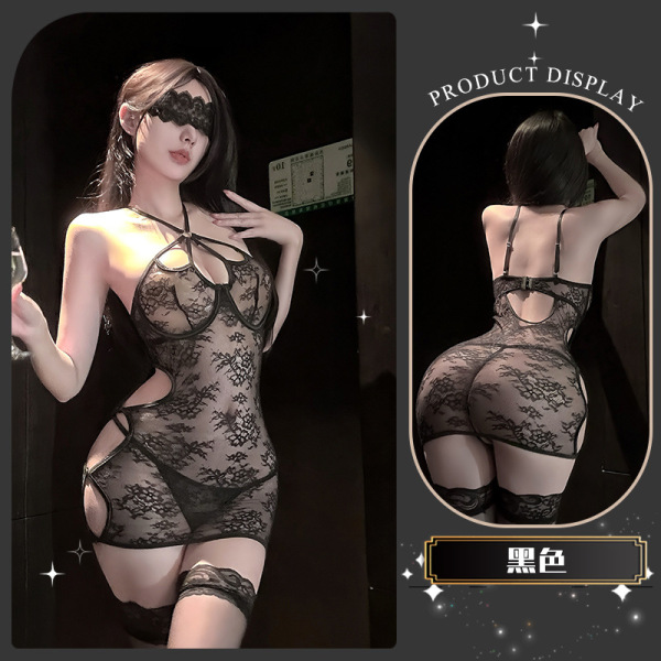Chao Mu Sensual Lace Bra Set - Elegant Busty Underwire Lingerie for Women, Pure Temptation Style - Bass stem garland ~ [Black] + black lace stockings