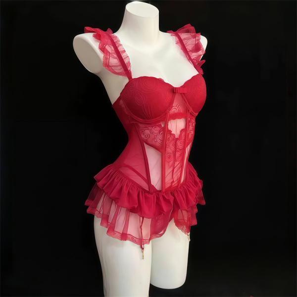 Plus Size Sexy Lace Corset Bodysuit with Underwire – Busty-Look Enhancing Seamless No-Remove Set for Women - Burgundy Vest