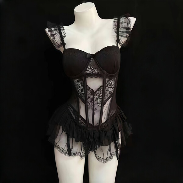Plus Size Sexy Lace Corset Bodysuit with Underwire – Busty-Look Enhancing Seamless No-Remove Set for Women - black vest