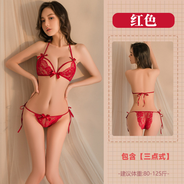 Airusu Sexy Lace Bondage Bra and Panty Set - Seductive Lingerie Outfit for Women - red