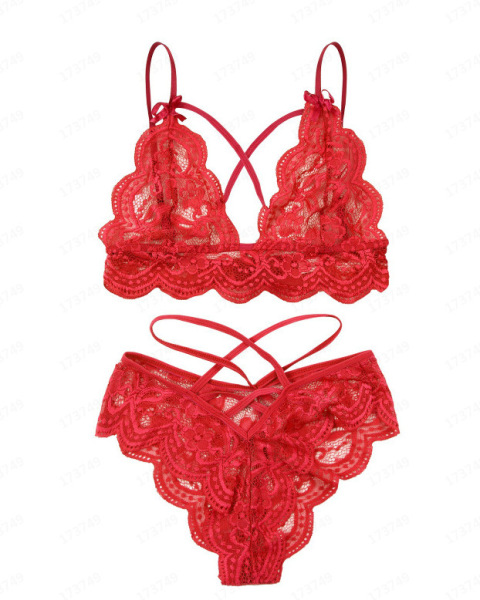 Sexy Lace Bra and Panty Set - Three-Point Erotic Lingerie for Women, Plus Size Sleepwear & Intimate Apparel - Claret