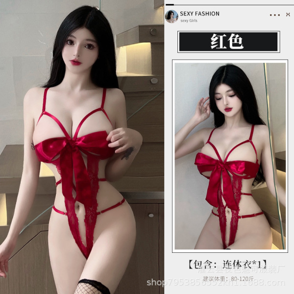 Luxury Lace Sexy Lingerie Set - Seductive Three-Piece Bra & Matching Sleepwear, No-Remove Design - red