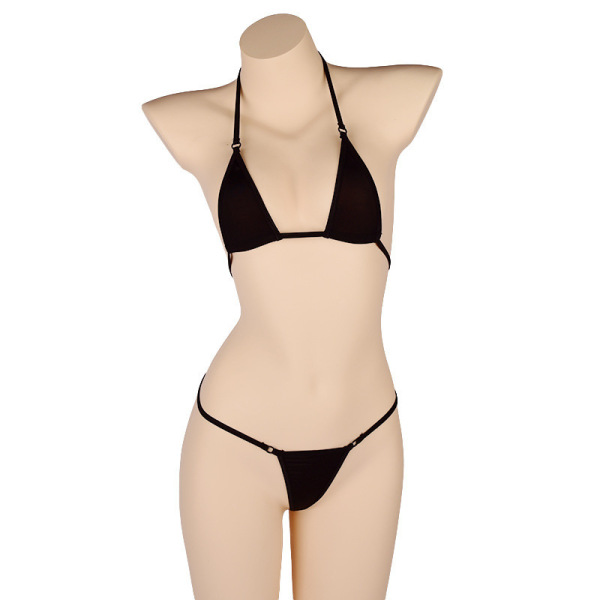 Sexy Lace Bondage Lingerie Set for Women – Ice Silk Sheer Bikini Bra & Panty Outfit - black..