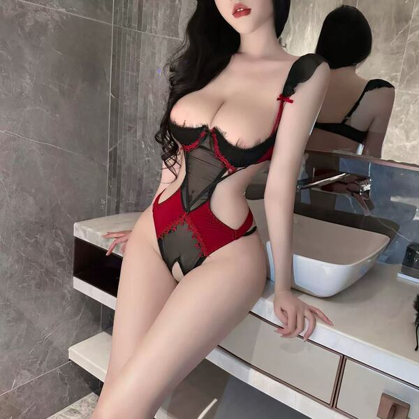 Cherry Romance Lingerie Set - Sexy BF Short Skirt & Shameless Bodysuit Sleepwear for Date Night Outfits - red