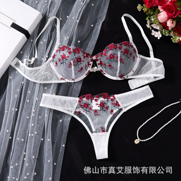 Sexy Lace Floral Embroidery Lingerie Set - Sheer Pure Temptation Bra & Panty Set for Women - White