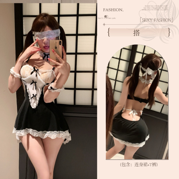 Pure & Seductive Lingerie Set - Sensual Maid Costume for Women, Flirty Erotic Outfit with Sheer Details - Maid [Jumpsuit + Neck Ring + Bracelet] + Y4 White