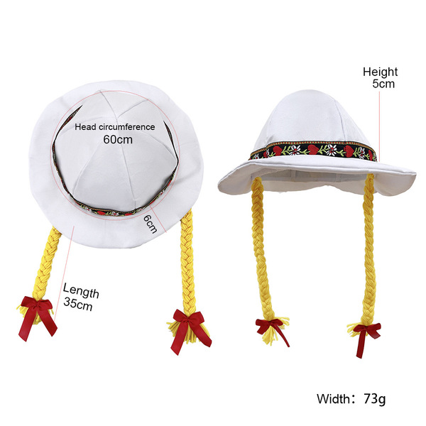 Munich Oktoberfest Hat - Bavarian Festival Costume Hat with Braided Hair Style for Beer Festival Outfits - PJ-250 (White)