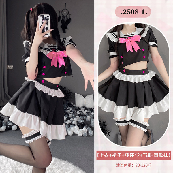 Sexy Maid Costume for Women - Cute & Alluring French Maid Outfit with Apron, Headband & Stockings Set - 2508-1+3042 Black