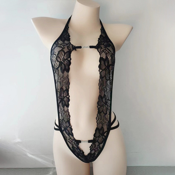 Seductive Black Lace Nightwear Set - Sexy Mesh Crop Top & Skirt with Sheer Trim & Push-Up Bra - Black + black stockings