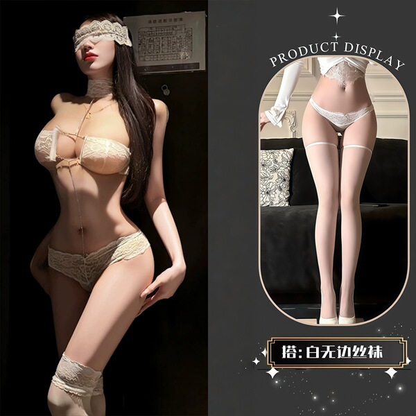 QQNY Pure Allure Sleepwear Set – Luxury Sensual Lingerie for Women, Soft Satin Bedroom Outfit - White + white brimless socks