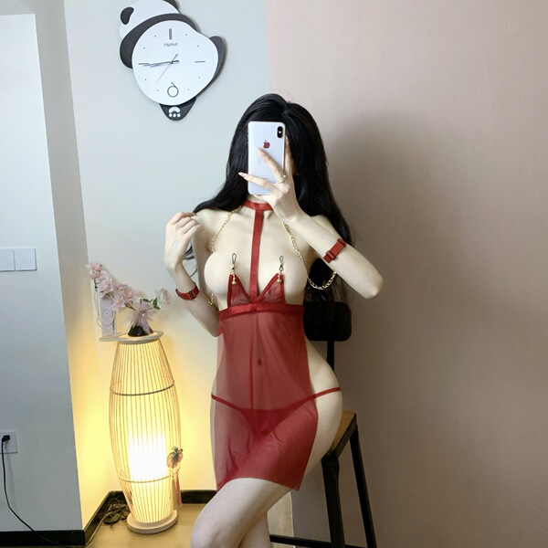 Semi-Sweet Lace Lingerie Set - Sheer Mesh Provocative Modest Seductive Outfit - red
