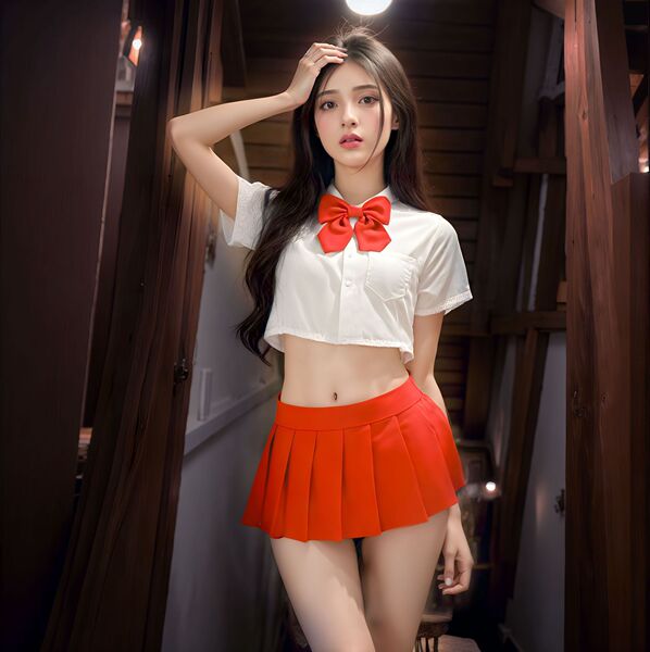 Japanese-Style Busty JK Uniform Set for Women – Waist-Revealing Pleated Skirt & Matching Top, No-Remove Lingerie Outfit - Wine Red 27