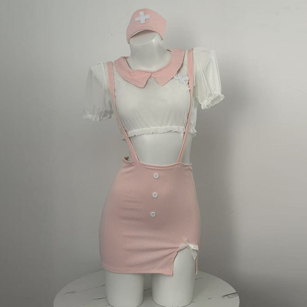 Sexy Lace Deep V Babydoll Nightgown - Flirty Sheer Mesh Sleepwear with Bow Detail for Small Bust Enhancement - 2716 Pink