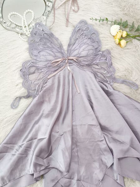 Women's Summer Ice Silk Sleep Dress with Bow & Backless Cutout - Sexy Lounge Set - Purple