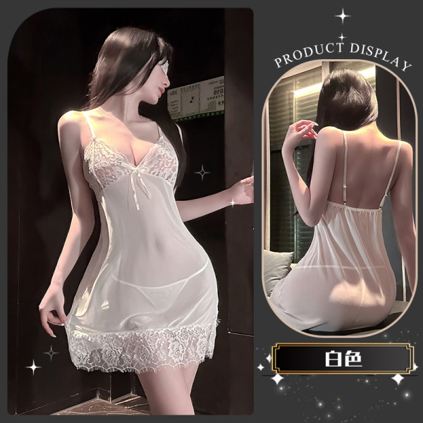 Golden Night Sexy Lingerie Set - Sheer Strapless Bra & Matching Briefs, Sensual Pure-Delight Outwear-Ready Design - Skirt Tears - White + White Fishnet Stockings