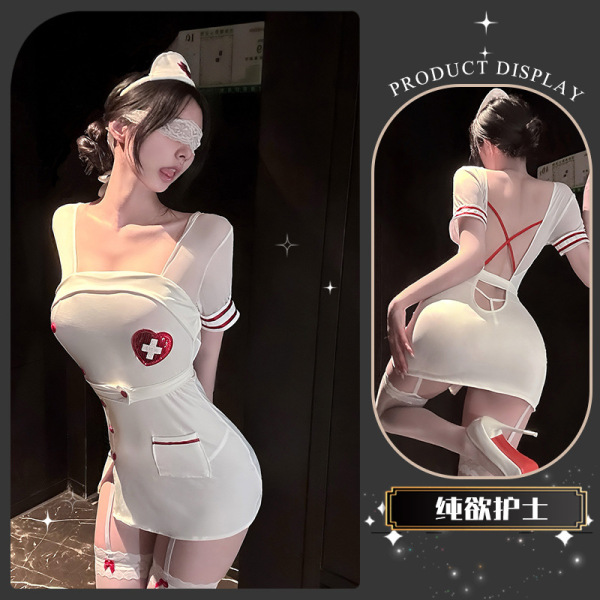 Pure Temptation Nurse Costume Lingerie Set - Sexy Cosplay Underwear for Adults - Cute potato nurse~ [nurse uniform + hat + thong]