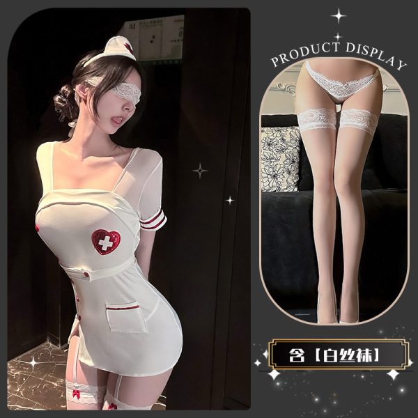 Pure Temptation Nurse Costume Lingerie Set - Sexy Cosplay Underwear for Adults - Cute potato protector~ + white stockings