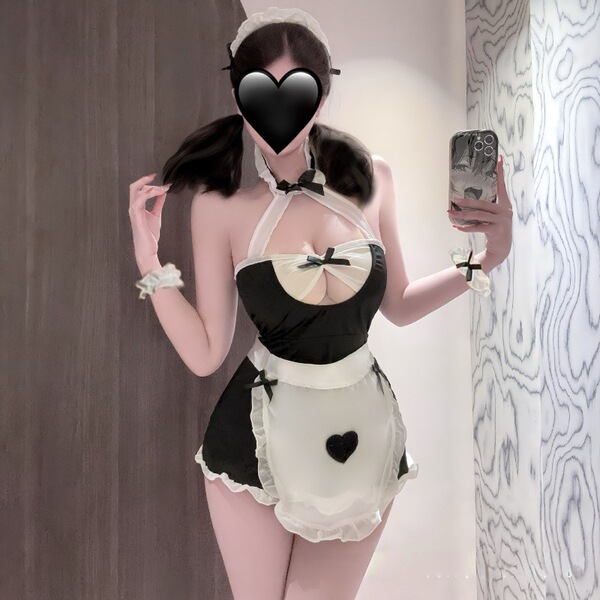 Plus Size Maid Costume Sexy Lingerie Sleepwear - Hot Open-Crotch Role Play Outfit for Adults - black
