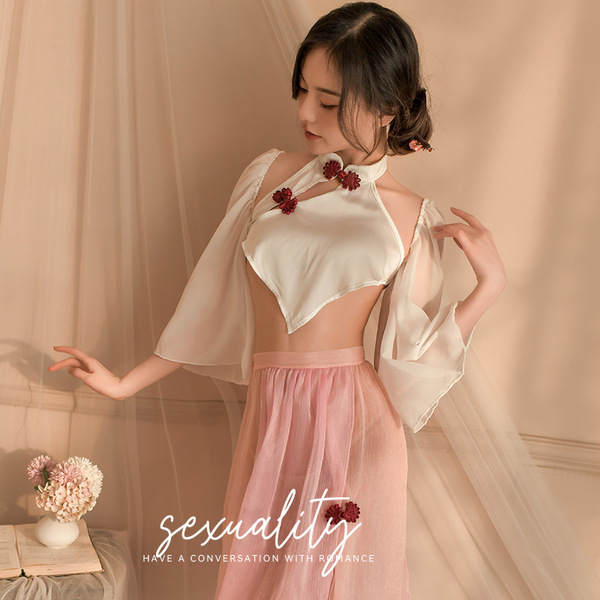 Night Fragrance Lingerie Set - Sexy Ancient Hanfu & Republican Era Embroidered Sleepwear, Pure-Yet-Seductive Uniform Sty - 287