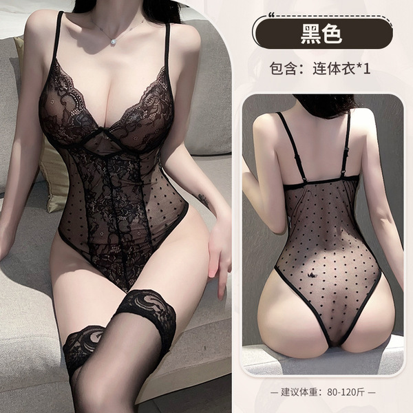 Linglinting Sexy Lace Bodysuit - Pure & Tempting Slip-On Thong Bodysuit for Women, Slim-Fit Bedroom Outfit - Image color + 3005 black