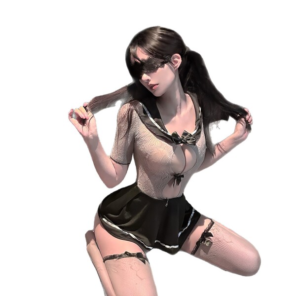 Seductive mesh bodysuit with nautical charm, featuring a no-remove design for alluring elegance.