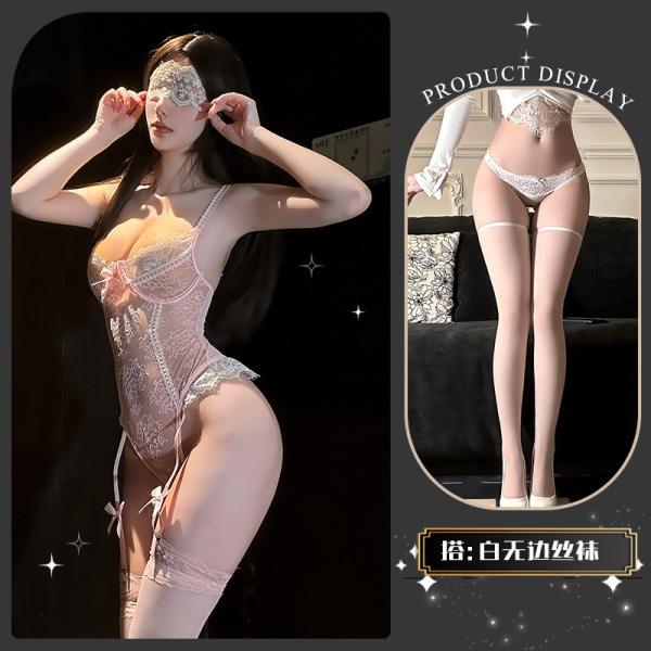 QingShe Lace Sensual Bodysuit - Elegant Sheer Bust High-End Lingerie for Date Night & Intimacy - Little Momiji Swaying~ + White Boundless Stockings